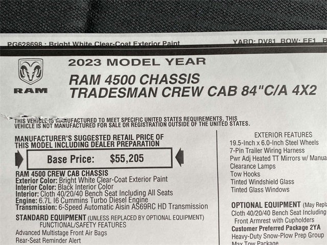 2023 RAM Ram 4500 Chassis Cab RAM 4500 TRADESMAN CHASSIS CREW CAB 4X2 84' CA